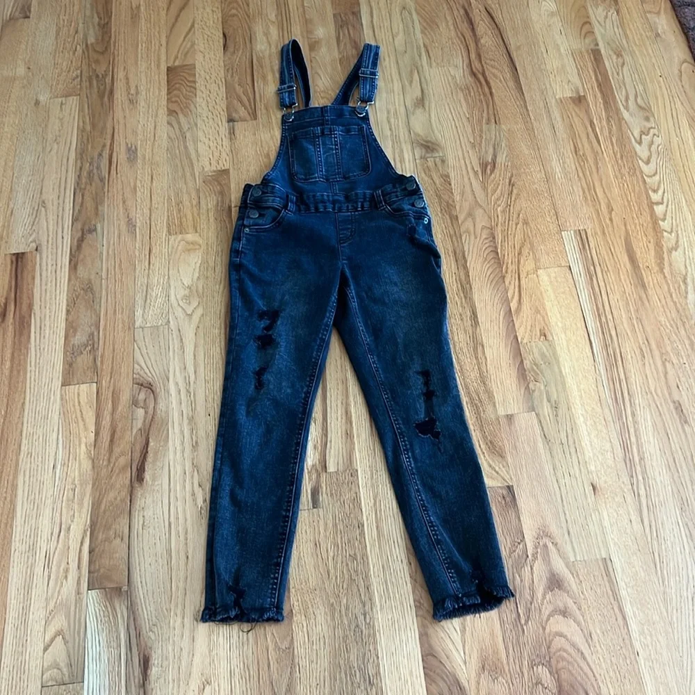 Justice Distressed Black Overalls, Size 10